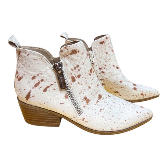 Nine West White Calf-Hair Ankle Bootie 8 Brown Pointy Toe - Picture 3 of 14